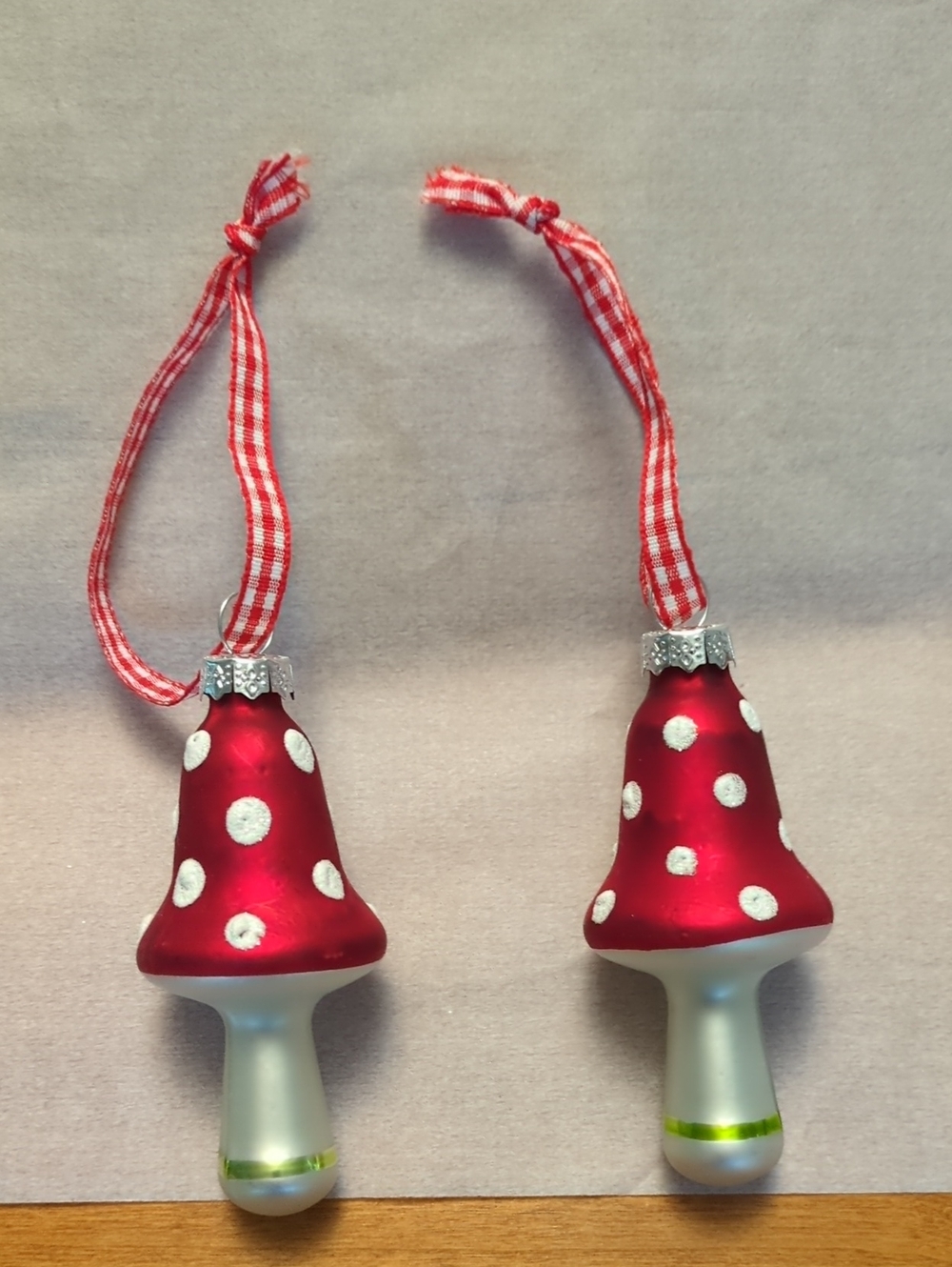 Glass Polka Dot Mushroom Ornament- Set of 2